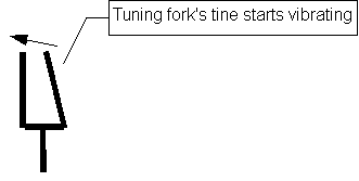 The tuning fork's tine starts vibrating, moving to the left.